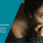 A woman looking scared with text that states "6 things everyone should know about PTSD".