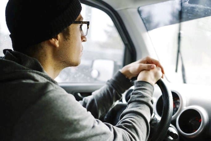 Focused Man Driving Car.