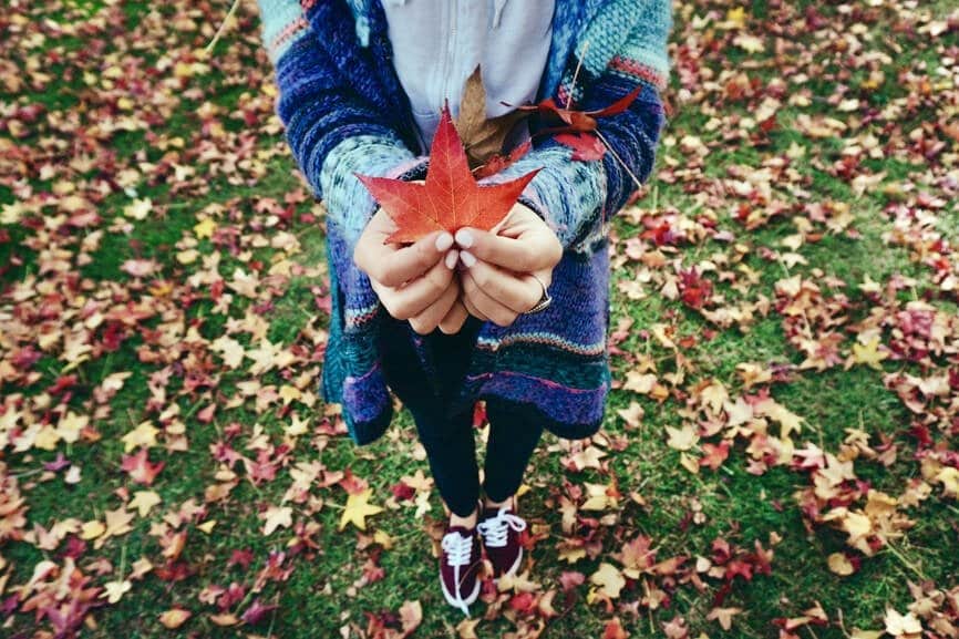 Girl Holding A Leaf In Fall.