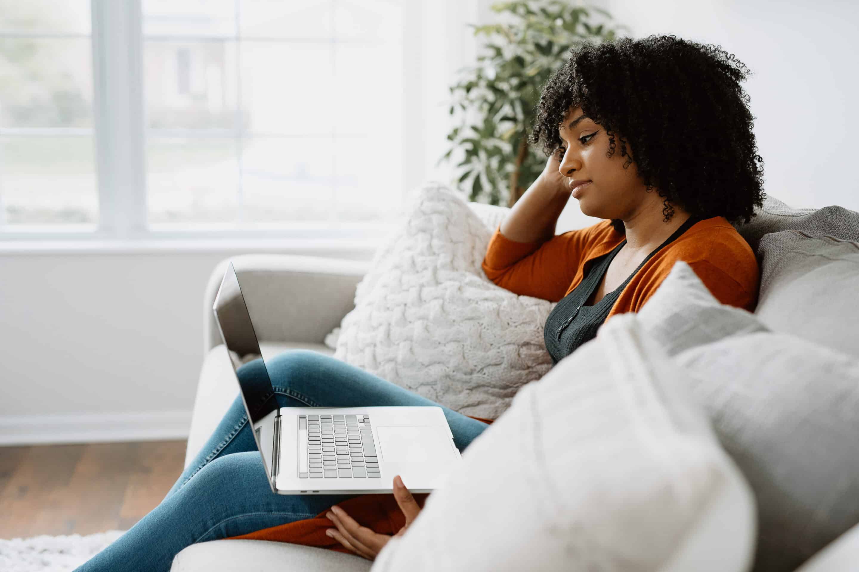 A female Lyra client on a virtual therapy session.