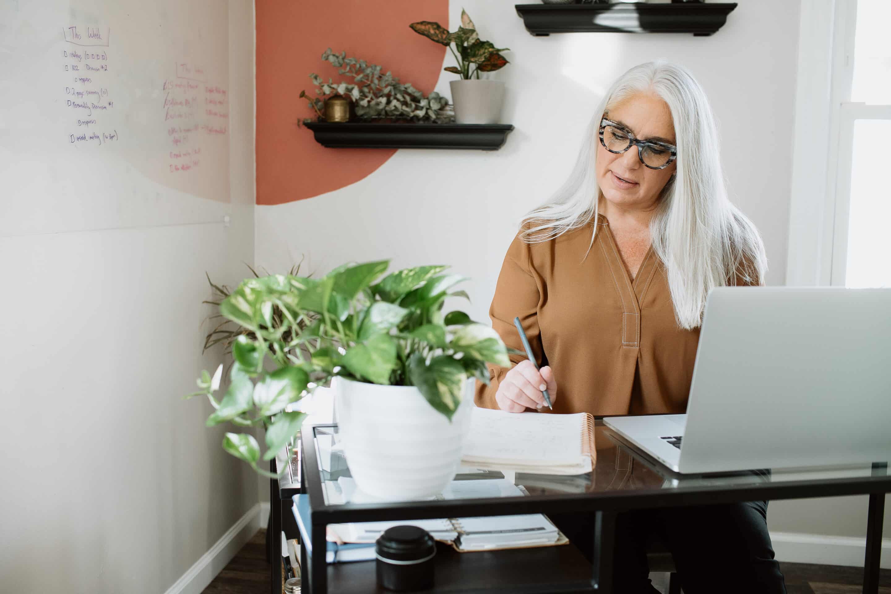 A female therapist on a video chat.