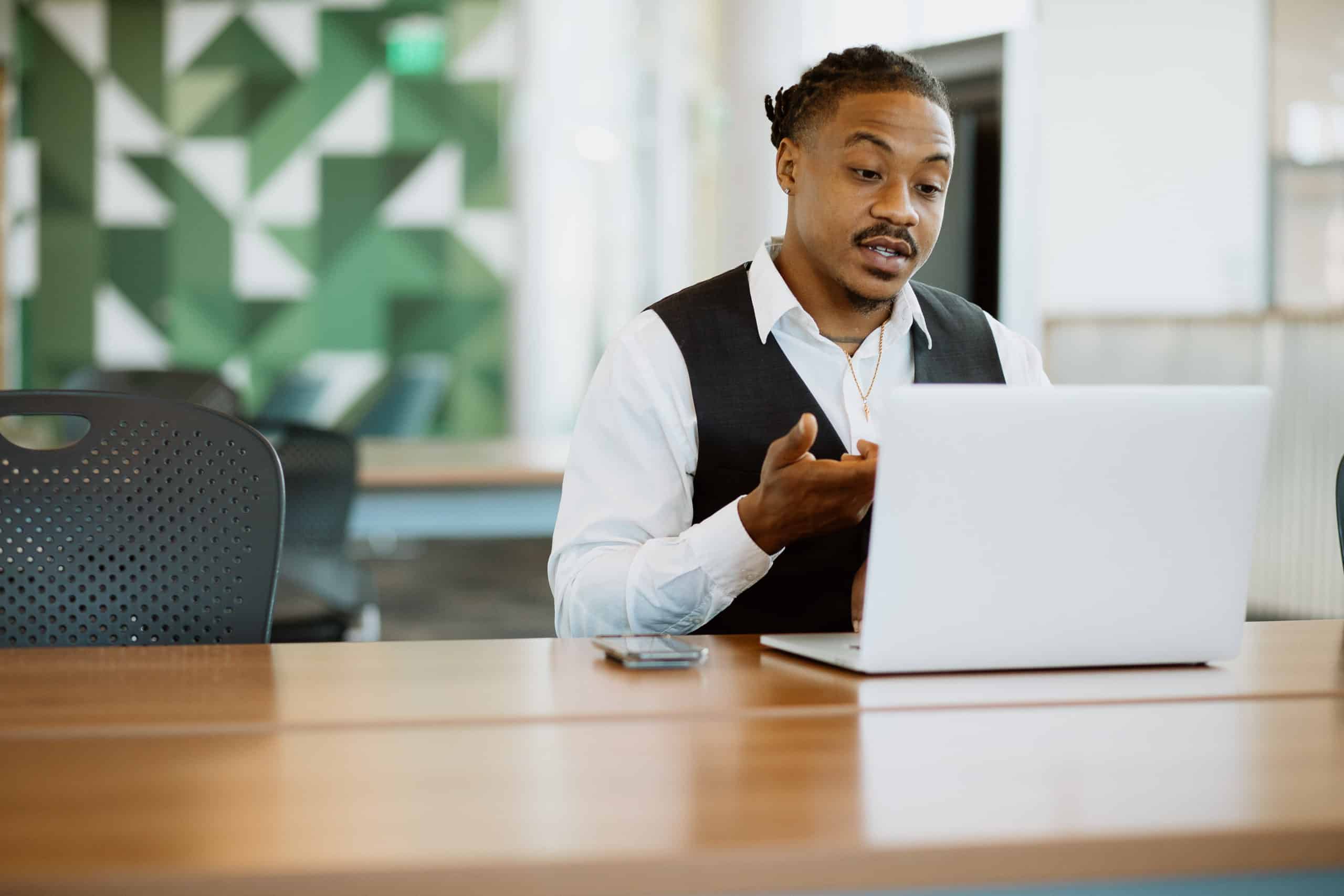 A male client on a Lyra video conference.