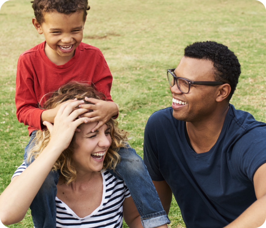 Family laughing together.