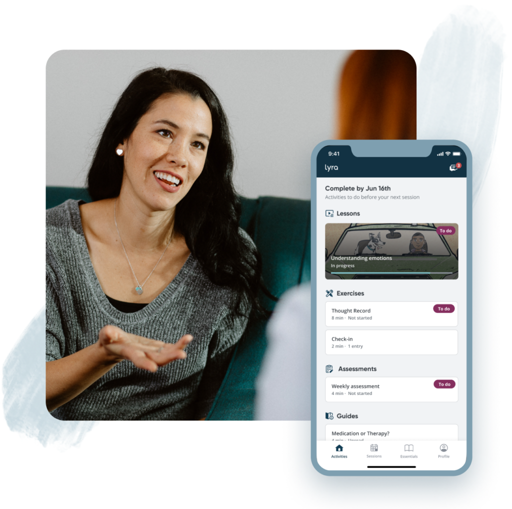 Woman speaking to therapist with her progress on the phone.