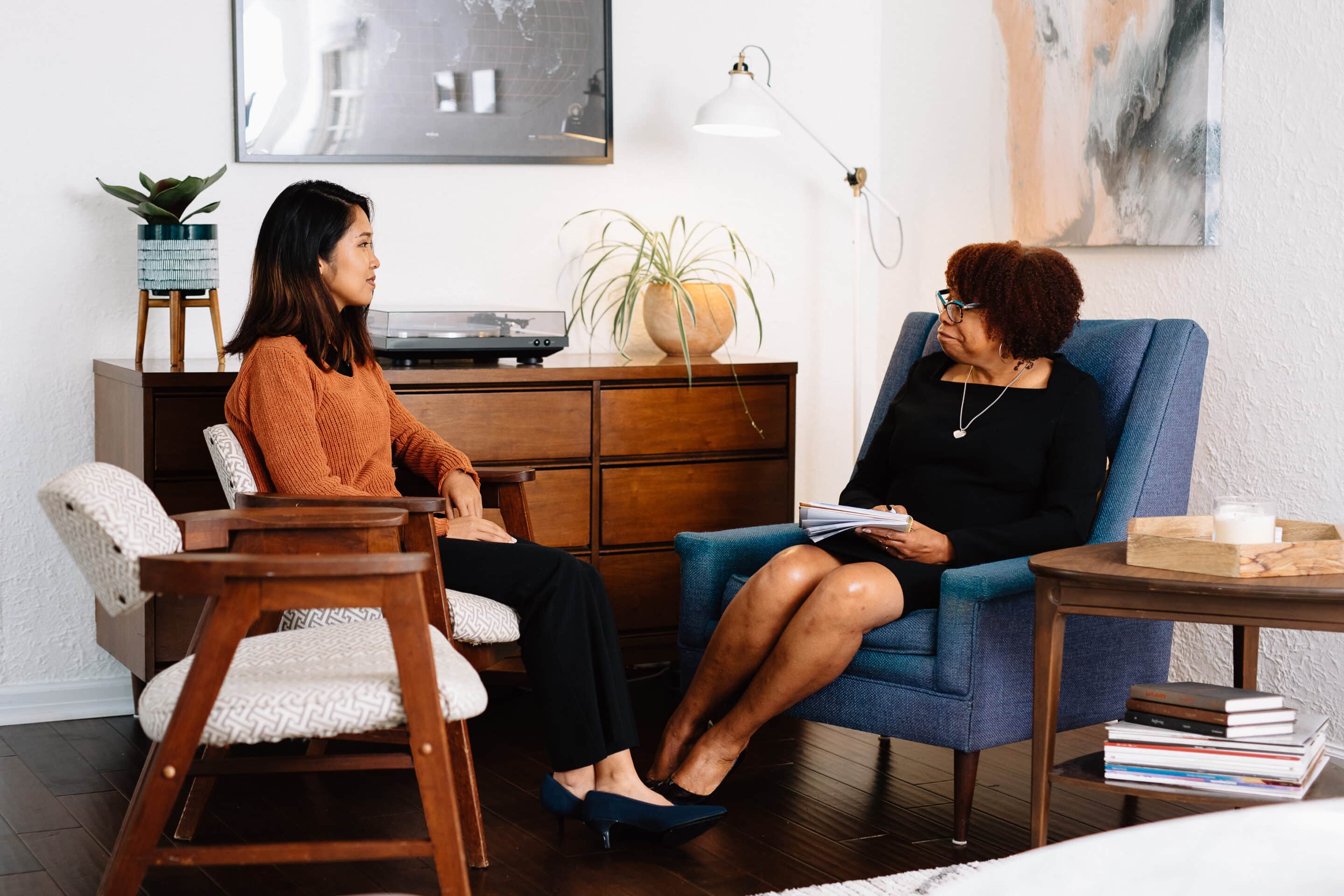 A female client in her therapy session with her provider.