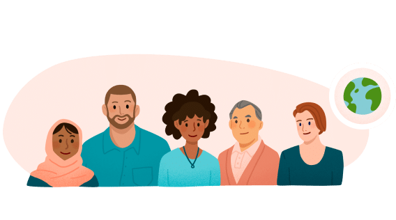 illustration of a diverse group of people made up of women, men and ethnicities