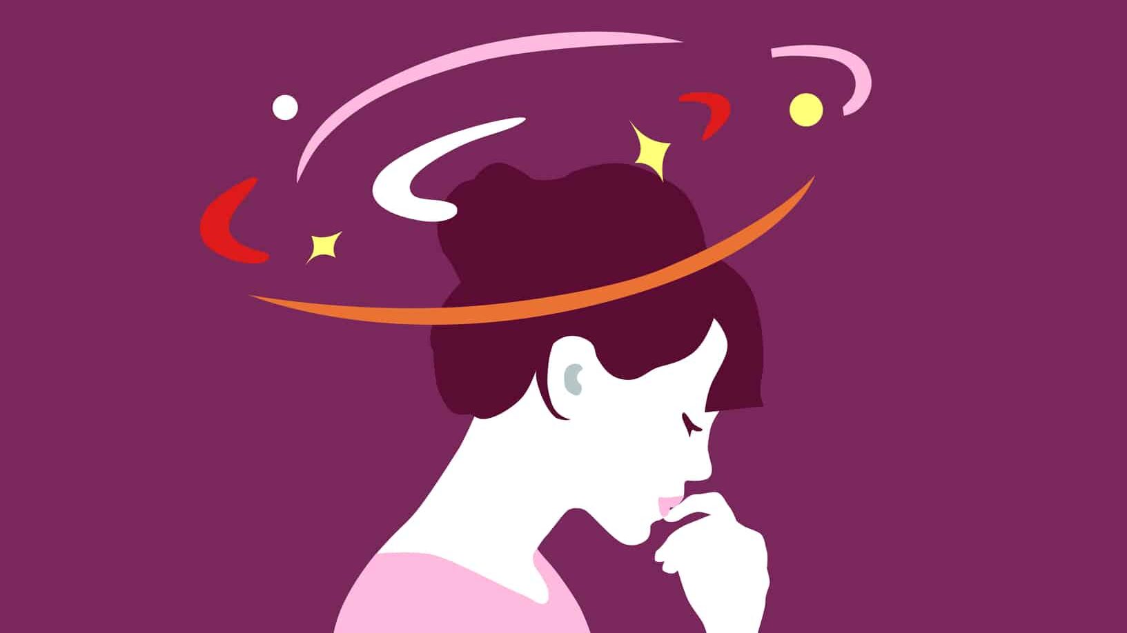 illustration of Young woman absorbed in thoughts