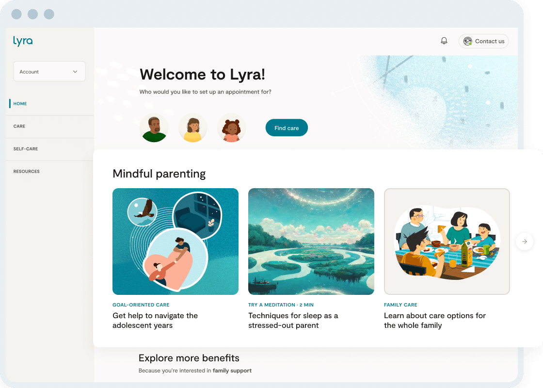 Screenshot of personalized digital exercises in Lyra app