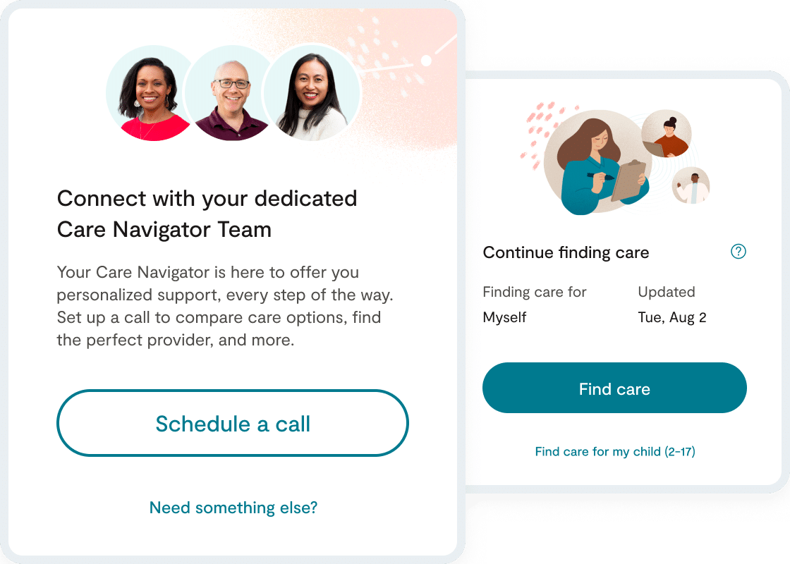 Screenshots of finding care with a provider within the Lyra app