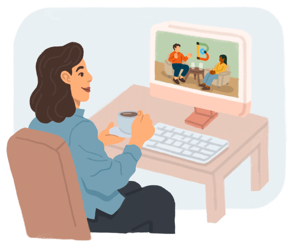 Illustration of a woman streaming Breakthrough 2024 on her computer