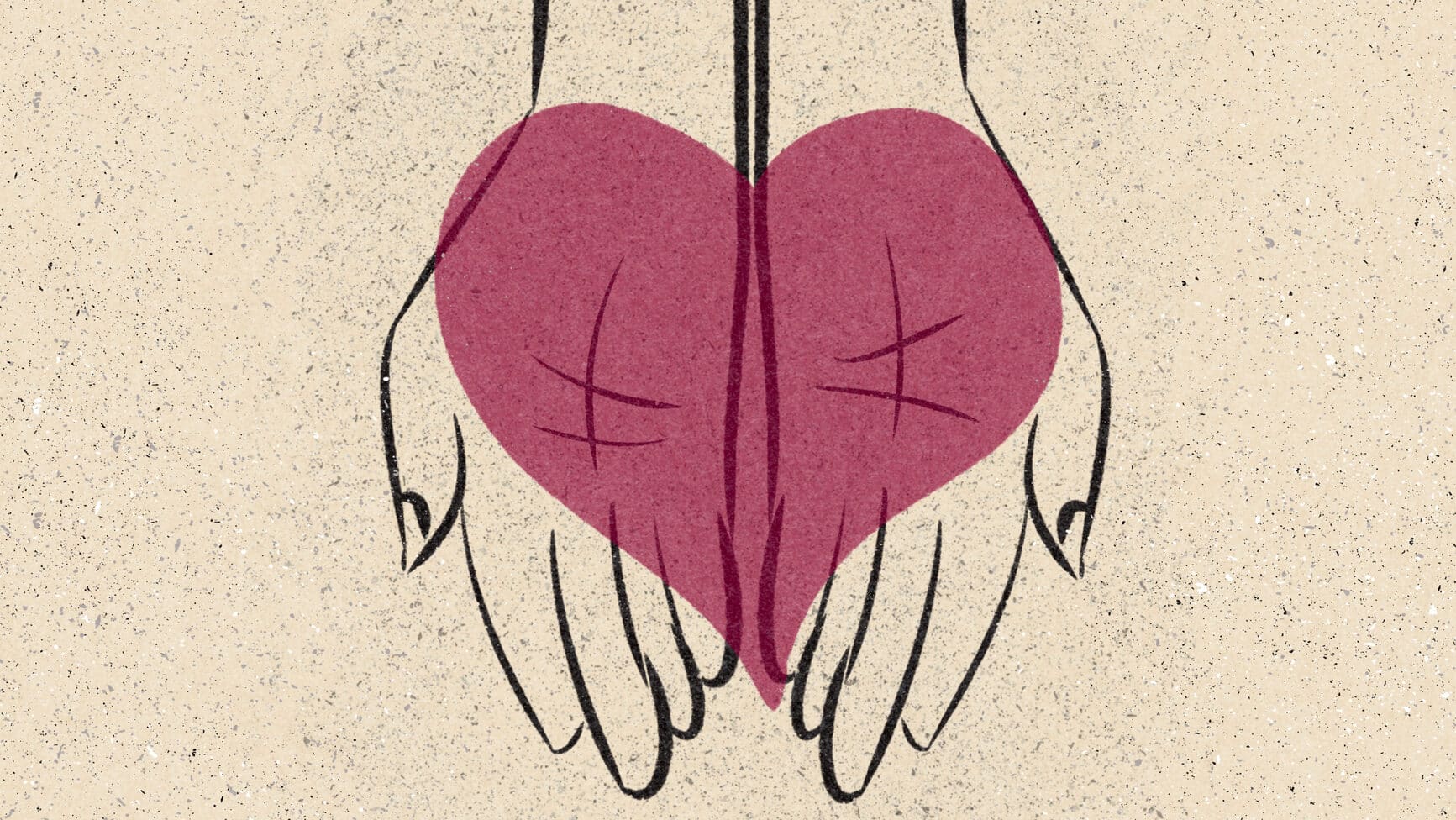Digital illustration of a heart in two hands. Love concept.