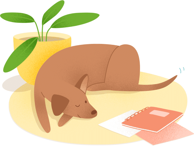 Illustration of a brown dog laying on a rug