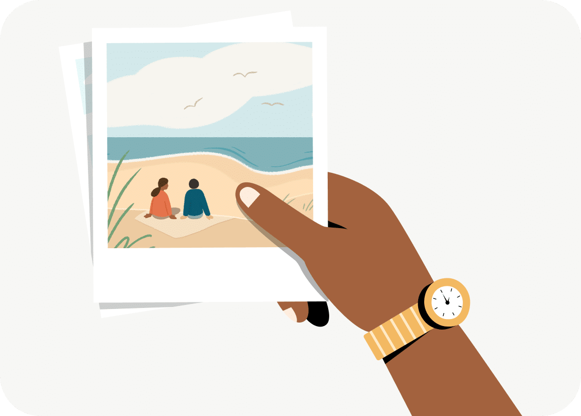 Illustrated hand holding two photos