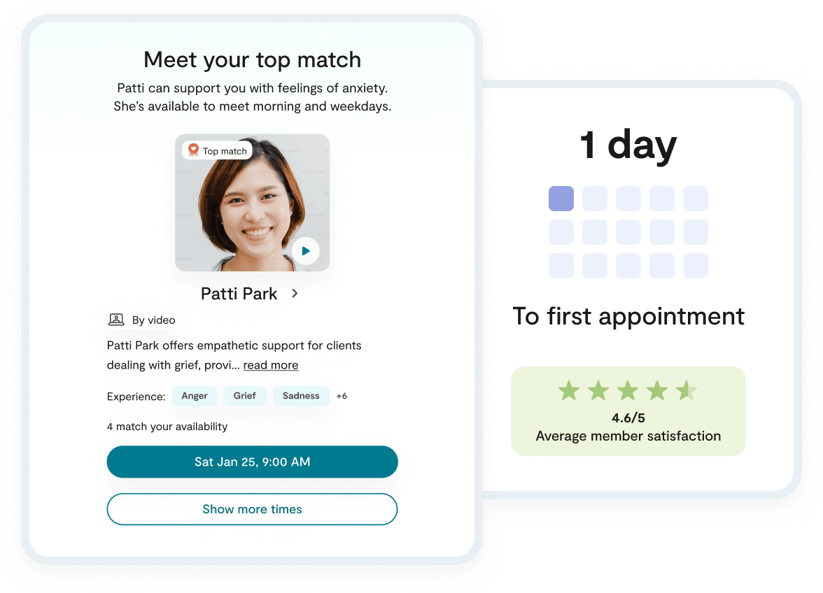 Two cards displaying ability to book instant care with Lyra