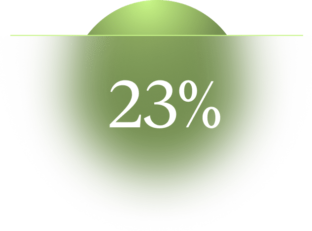 Faded teal circle illustrating 23% stat