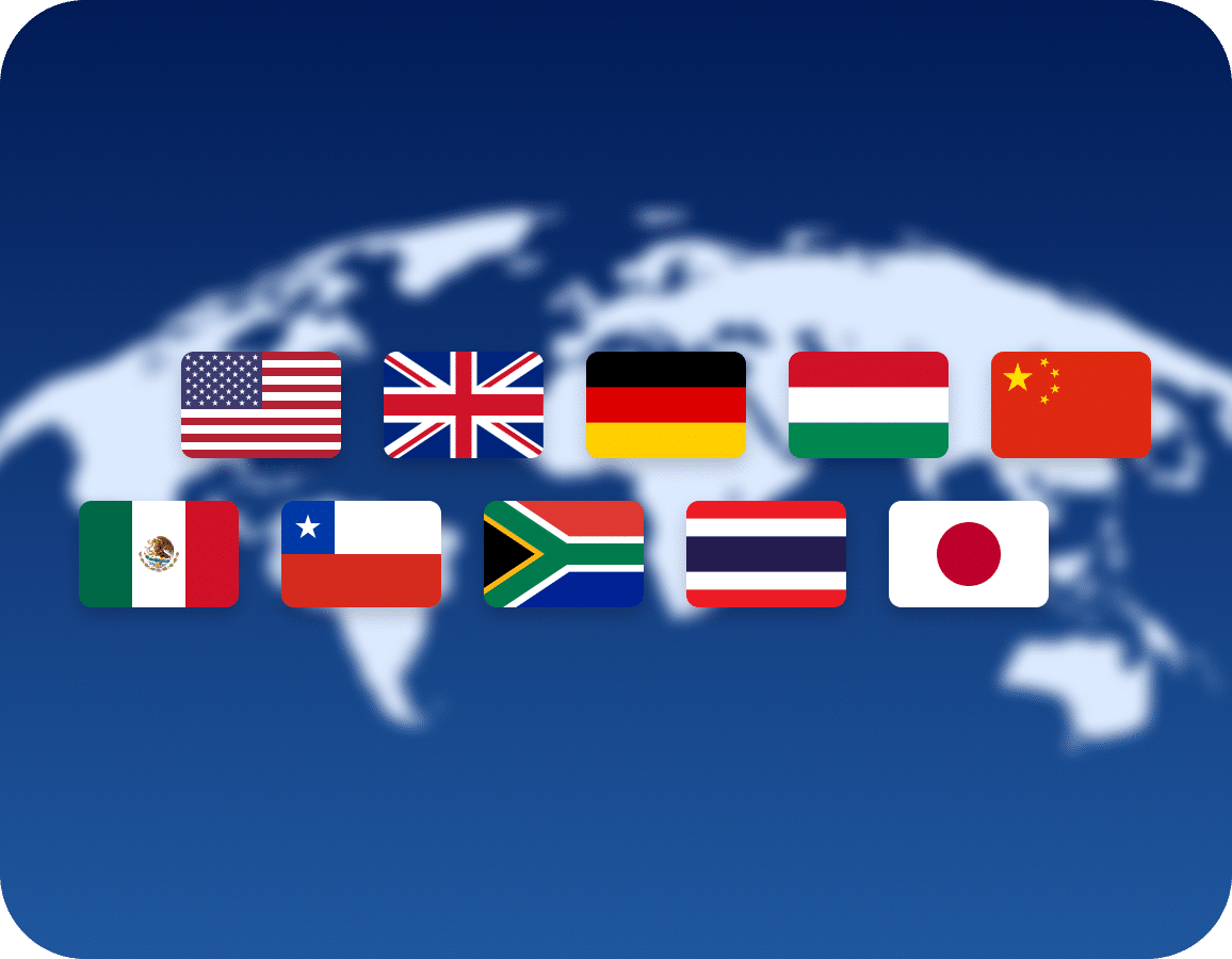 different country's flags on a world map