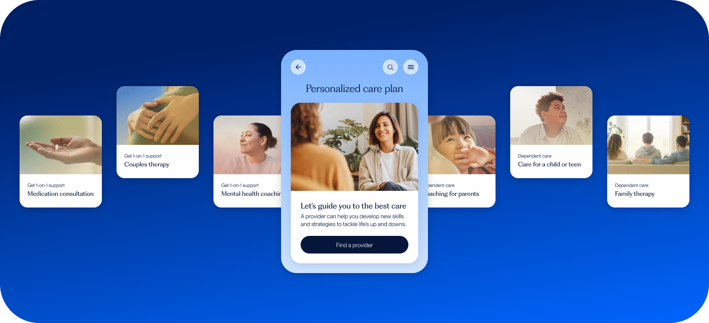 Personalized care plan app screen