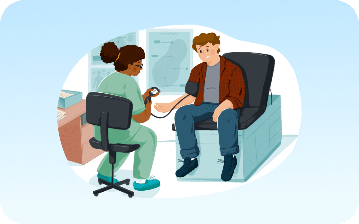 illustration of healthcare worker taking a man's blood pressure