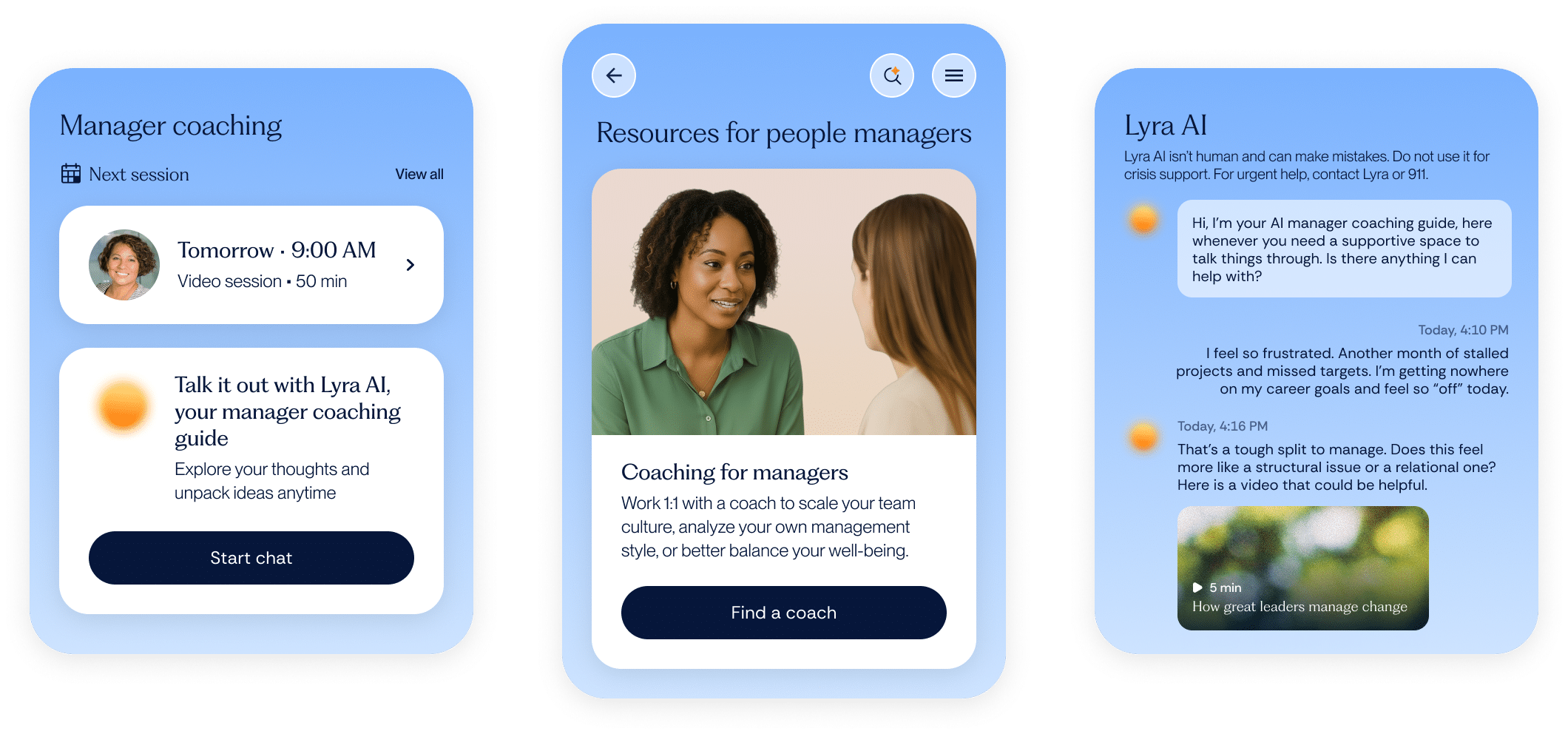 Lyra app manager coaching app screens