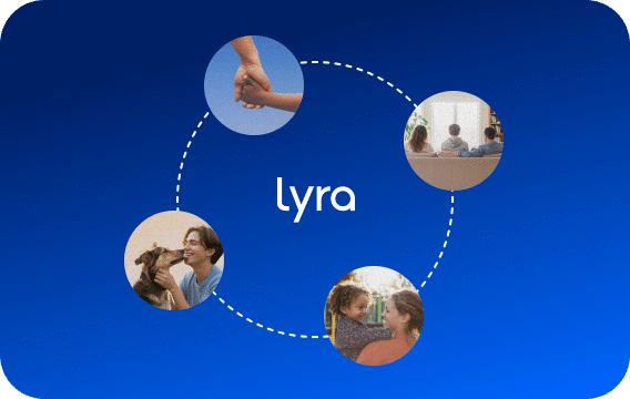 Lyra logo surrounded by different life moments