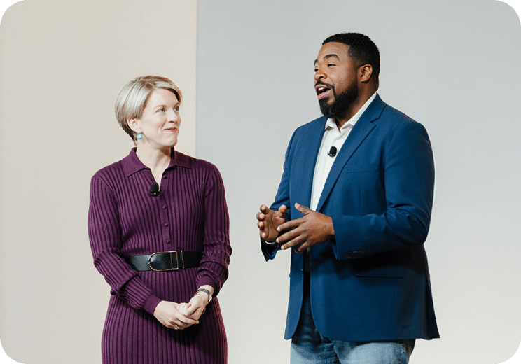 Chris Jackson and Susan Wyatt speaking at event