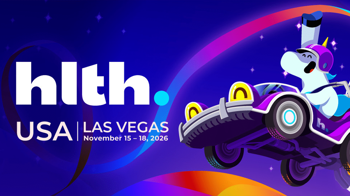 hlth USA | Las Vegas November 15-18 2026 conference graphic featuring a unicorn driving a car