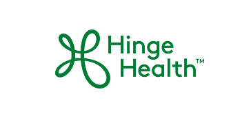 Hinge Health logo featuring a stylized green leaf-like icon next to the company name in green text.